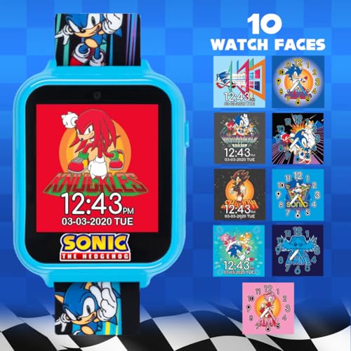 Sonic the Hedgehog Kids Smart Watch - Interactive Touchscreen with Games, Selfie Camera, Step Tracker, Alarm, and Printed Silicone Strap - Fits Wrists 5.5" to 8.0" - color: Sonic Speed
