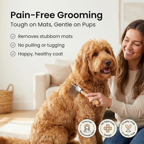 Dematting Rake for Dogs, Dog Comb, Grooming Tools for Dogs with Matted Hair | Best Undercoat Rake for Dogs, Goldendoodles, Doodles, Poodles, Curly Hair Breeds, Detangling & Dematting Comb for Dogs - size: Dematting Rake Small