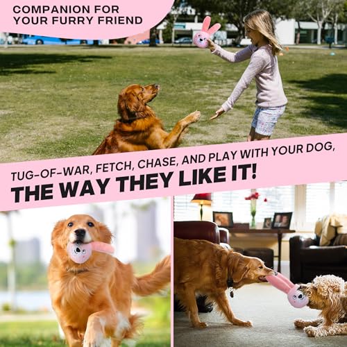 Fida Squeaky Dog Toys for Aggressive Chewers, 3 in 1, Tough Dog Ball | Dog Chew Toys with 3 Layers, to Keep Them Busy, Interactive for Small, Medium and Large Dogs, Gift Box, Bunny - color: Pink Bunny