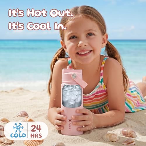 KEWIXY 14oz Water Bottle with Straw, Easy Slide Lid, Leak Proof, Keep Cold 24H, Vacuum Insulated, Metal Stainless Steel with Handle for School, Confetti Pink - color: Confetti Pink, size: 14 Ounces