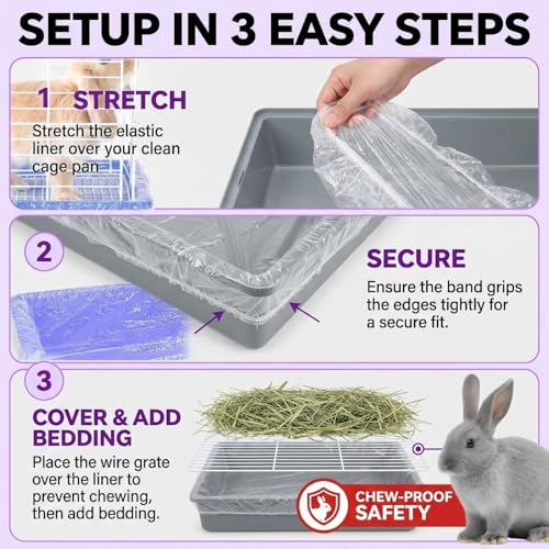 100 Pack Disposable Guinea Pig Cage Liners, Large Rabbit Litter Box Liners with Elastic Edges, Leak-Proof PE Plastic Film for Small Animal Tray Pans (Fits up to 16.53" x 24")