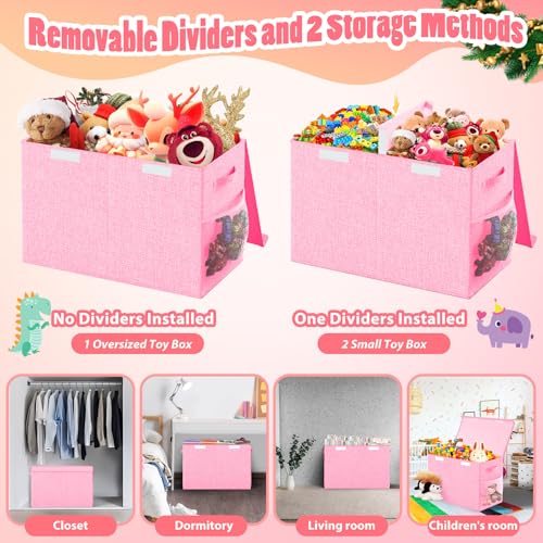Large Toy Storage Box with Lid & Dividers, Collapsible Kids Toy Chest, Pink | Toy Box for Boys, Girls, Nursery, Bedroom, Living Room, Playroom, 25 x 13 x 16 inches - color: Large Pink