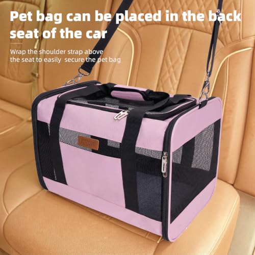 YUNIQUE Soft-Sided Cat & Dog Carrier for Pets Up to 15 Lbs, Airline Approved Collapsible Travel Puppy Carrier with Lightweight Fabric Design (Pink) - color: pink