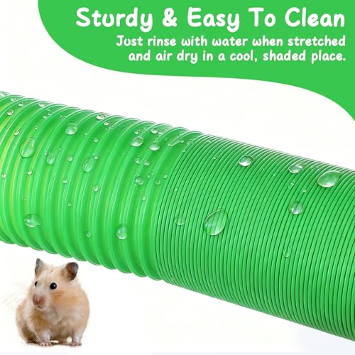 4 Pack Hamster Tunnels, Foldable Plastic Tube Toy & Hideout for Hamsters, Mice, Rats, Ferrets, Guinea Pigs, and Other Small Animals (Blue, Green, Pink, White)