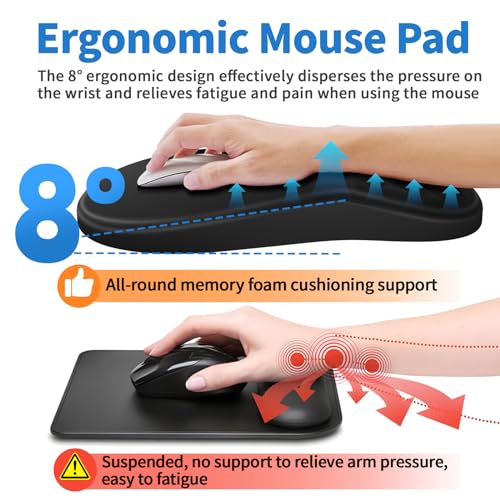 YIWEI Ergonomic Mouse Pad with Wrist Rest for Carpal Tunnel Pain Relief | Memory Foam Wrist Support,Non-Slip Rubber Base, Keyboard Computer Mousepad,Lycra Cloth Surface,Gaming Home Office,Black - color: Black