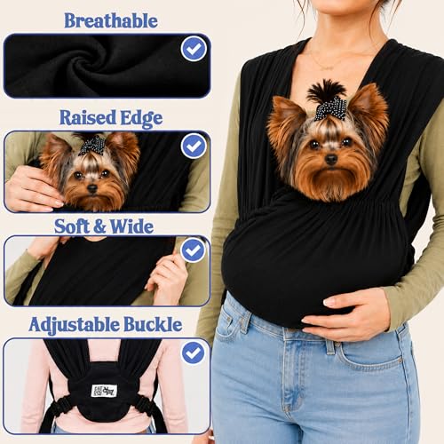 Race&Herd Yorkie Pet Carrier — Dog Sling Carrier for Small Dogs (Onyx) | Puppy Sling Carrier 5-10 lbs, Hands-Free Front Chest Pouch with Adjustable Strap for Walks & Vet Trips