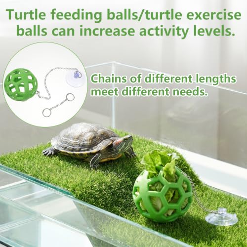 Turtle Feeder Ball Tortoise Enrichment Toys Floating Feeder Toys with Chain | Silicone Hanging Hay Feeder for Small Animals, Turtle Foraging Aquatic Tank Accessories for Pet Tortoise Bearded Dragon