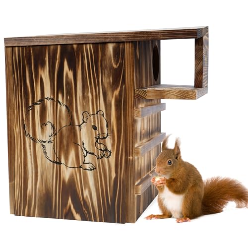 tonchean 16.5" Wooden Squirrel House Nesting Box with Predator Guard Porch | Outdoor Shelter Fits Gray Squirrels,Chipmunks For Backyard Wildlife,Quick Mounting On Trees, Posts, Fences, Or Exterior Walls