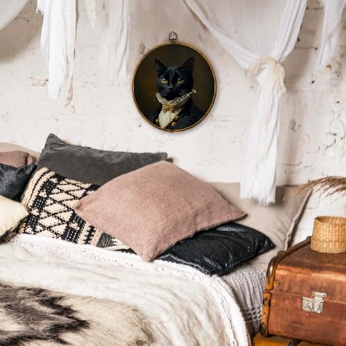 shiviody Vintage Black Cat Canvas Wall Art Decor, Retro Regal Gothic Animal Wall Decor, Dark Academia Cat Round Hanging Frame Prints Decorations for iving Room Bedroom Bathroom 10"x10" - color: Animals-19