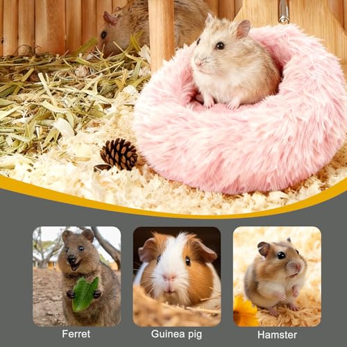 2-Pack Guinea Pig Backpack and Burrowing Bed, Portable Small Animal Cage with Bubble Clear Window, Plush and Fluffy Hideaway Pet Bed for Piggies, Hamster - color: Pink