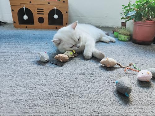 Andiker 8Pcs Cat Mouse Toys, Plush Catnip Toys Self-Play Soft Cat Mice Toy Catch and Bite to Kill Boring Time Interactive Kitten Toy for Indoor Cats and Kitten