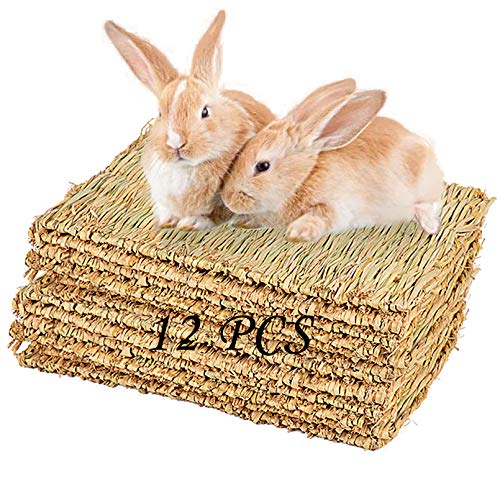 PINVNBY Hay Mats for Rabbits,12 Pack Natural Rabbit Grass Mat,Small Animal Woven Bed Resting Sleeping,Chewing,Nesting and Toys Cage Grass Matts for Bunny Guinea Pig Hamster Hedgehog Squirrel - size: 【12 PCS】