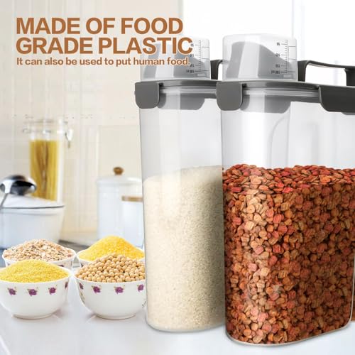 TIOVERY Dog Food Storage Container, 5-7 Lbs Airtight Pet Food Container, Cat Food Container Dispenser Plastic Bin with Pouring Spout, Portable Handle and a Collapsible bowl for Dogs Cats Grey/6Qt - color: Grey 6Qt