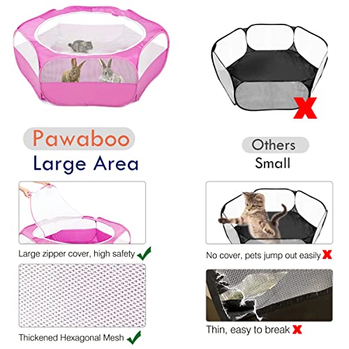 Pawaboo Small Animal Playpen with Zippered Cover, Rose Red | Portable pop-up pet tent for supervised rabbits, guinea pigs, chicks and kittens; water-resistant bottom and 3 metal rods - color: Rose Red