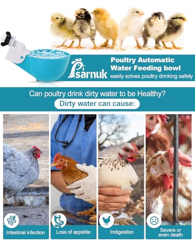 Chicken Waterer Cups (16 Pack) with 3/8" Drill Bit - Light Blue | Automatic Poultry Drinker Feeder Kit for Chickens, Ducks, Turkeys, Quail, Bunnies | DIY Gravity Fed Bucket Water Dispenser - color: Light Blue, size: 16 Pack + Drill bit