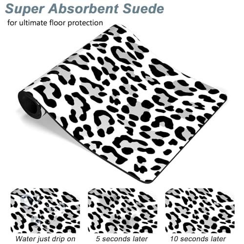 Rnivvi Dog Food Mat, 12" x 19" Leopard Absorbent Dog Cat Bowl Mat for Food and Water, Cute Anti-Slip Rubber Pet Feeding Rug Protect Floors, Puppy Placemat for Feeding & Watering Supplies, Leopard - color: White Leopard, size: 12"x19" (Regular)