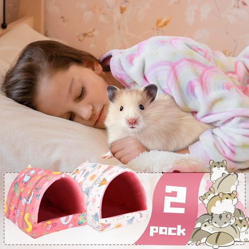 UPINS 2 Pack Guinea Pig Bed, Guinea Pig Hideout | Washable Small Animal House Cage Accessories,for Dwarf Rabbits Chinchillas Hamsters Hedgehogs Ferrets - color: Pink White, size: 9.84 x 9.84 inch
