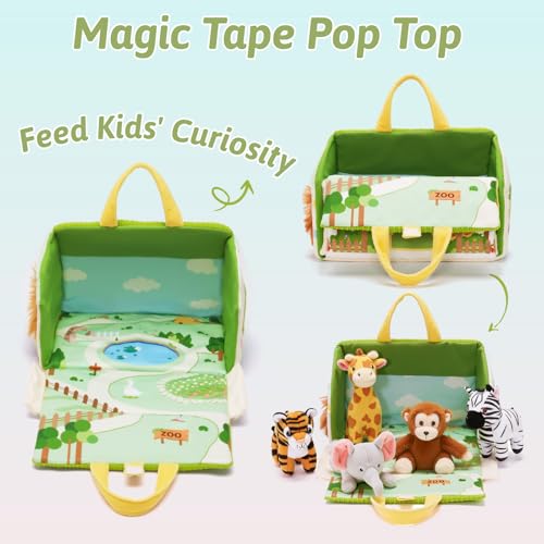 Mini Zoo Stuffed Animals Set - 5 Soft Safari Animals with Carry House 9.8" | Ultra-Soft, Safe, Travel-friendly, Educational, Gift Ready - color: Zoo
