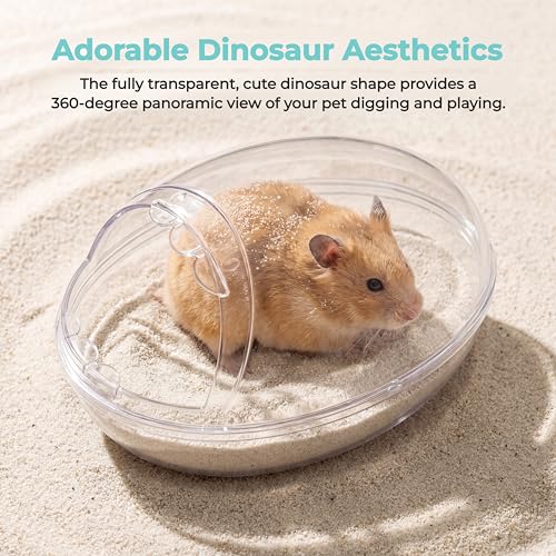 Clear Hamster Sand Bath, Dinosaur Sandbox Hideout with Scoop (L) | Anti-Scatter Sandbox, For Dwarf Hamsters Gerbils Mice, Hideout & Sand Bath Container - size: Large