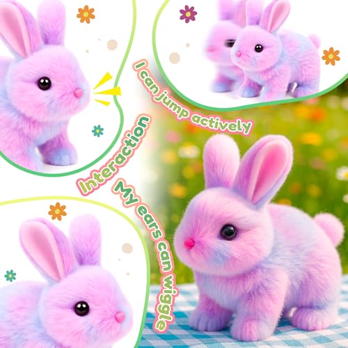 Easfan Walking Bunny Interactive Plush Toy with Carrot for Kids 7" | Rainbow Rabbit, electronic pet, with sounds & hopping ears, Easter birthday gift for girls - style: Bunny_Rainbow_Carrot