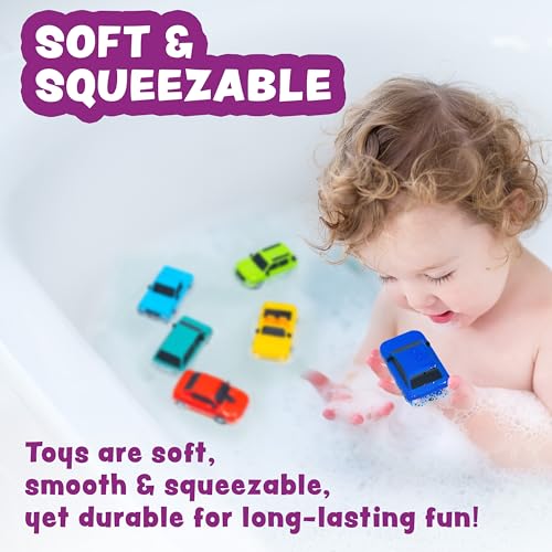 Tub Works® Everyday Cars™ Watertight Baby Bath Toys, 6 Pack | Sealed, No Hole Bath Toys Design Keeps Moisture Out | Soft, Squeezable & Floating Fun | Infant, Baby & Toddler Bath Toys | Car Tub Toys - style: Passenger Cars - 6pk