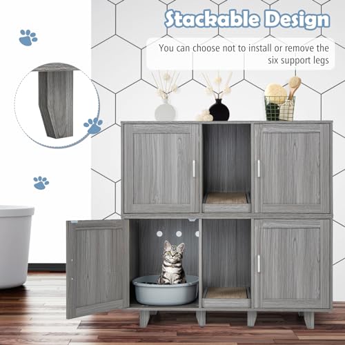 PETSITE Litter Box Enclosure for 2 Litter Boxes, Hidden Cat Washroom TV Stand End Table with 2 Cabinet, Scratching Board, Indoor Cat Litter Furniture (Grey Wash), Patented - color: Grey Wash