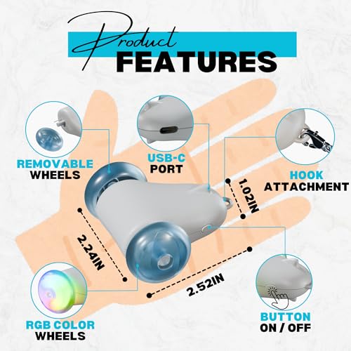 Rolling Rover – Interactive Cat Toy with RGB Wheels, Automatic Moving Mouse-Shaped Design, Feather Butterfly and Bell Attachments, Smart Motion Activated for Indoor Cats & Kittens (Blue) - color: Blue