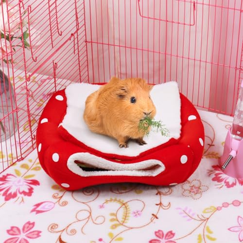 Mygeromon Guinea Pig Bed Rabbit Hideout Cuddle Cup (Strawberry Style) | Washable, Winter, Small Animals Sleeping House, for Ferret, Chinchilla, Bunny - color: Strawberry Style