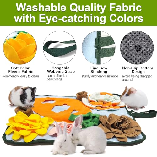 Rabbit Foraging Mat Hay Feeder Toys, Interactive Pet Snuffle Mat Soft Feeding Pad for Bunnies, Washable Bunny Hay Feeder Treat Dispenser Foraging Toys for Rabbits (Size M: 50 * 50cm)