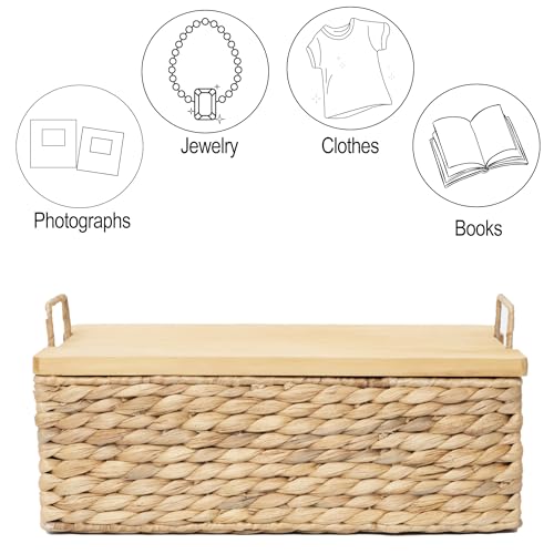 Handmade Water Hyacinth Woven Storage Basket with Lid, Multi - Functional Wicker Organizing Baskets (Small) - size: Small (Single)