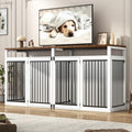 87In Farmhouse Dog Crate TV Stand, Wooden Dog Kennel Furniture with 2 Doors, Large Dog Crate Furniture for 2 Dogs, Solid Metal Tube & 4 Lockable Doors, White - color: White