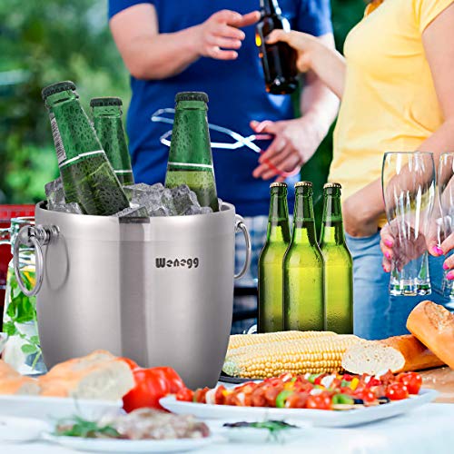 Ice Bucket with Lid, Scoop, Tongs and Strainer - Well Made Insulated Stainless Steel Keep Ice Frozen Longer - Ideal for Cocktail Bar, Parties, Chilling Wine, Champagne - 3 Liter (Stainless Steel) - color: Stainless Steel