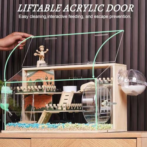 11 in 1 Wooden Hamster Cage with All Accessories, 19.3" 3-Layer Dwarf Hamster Cage Acrylic,Small Animal Cages, Pastoral Style Mouse Cage for Mice, Hedgehog and Small Pets, with Stairs, Fences, Swing - size: 19.3"L x 11.5"W x 11.8"H
