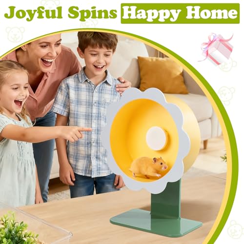 Hamster Wheel Super-Silent Hamster Exercise Wheels- Quiet Spinner Hamster Running Wheels with Adjustable Stand for Hamsters Gerbils Mice Or Other Small pet (Yellow, Large)