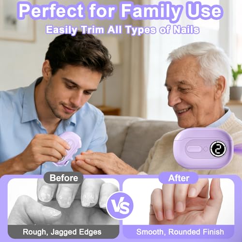 4 in 1 Electric Nail Clipper for Seniors, Automatic Nail Trimmer with Night Light & 9 Speeds Nail Polisher Fingernail Clippers for Women & Men Nail Grinder Files for Elderly - size: Purple