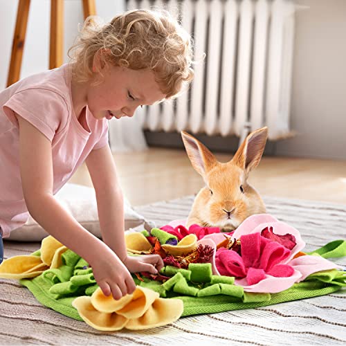 Rabbit Foraging Mat, 11.8" X 11.8" Interactive Feeding Game, Machine Washable Felt Fabric Pet Foraging Mat for Rabbits, Guinea Pigs, Hamsters, and Small Animals Anti Slip Feeding Mat Treat Dispenser - color: pink