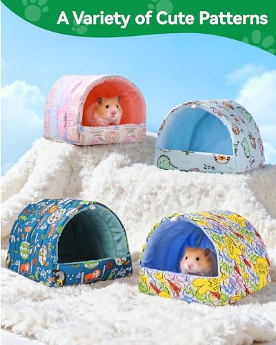 2 PCS Hamster Hideout,Washable Hamster Bed Hamster Bed Hut Hamster House, Small Animal Cage Accessories for Mouse Hedgehogs Ferrets Bearded Dragons and Rats - color: Green+Yellow, size: 6*6in