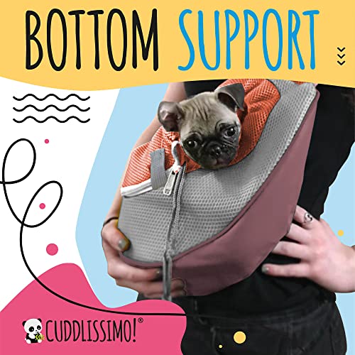 Cuddlissimo Small Dog Sling Carrier, Pet Cat Sling, Puppy Pouch - Red-S | Teacup & toy breeds under 6 lbs, Yorkie, Chihuahua, kitten, wearable purse-style shoulder bag, hands-free chest carrying - color: Rosy Brown