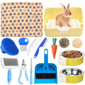 Reallnaive 15 Pcs Rabbit Starter Kit Small Rabbit Litter Box Girls Gift Animal Grooming Kit Bunny Toys Bowl Blankets with Cleaning Set for Guinea Pig Accessories(Blue) - color: Blue