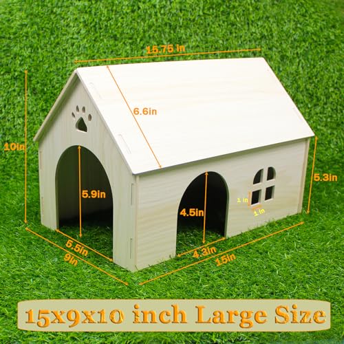 15x9x10in Wooden Guinea Pig Hideout Habitats with Windows & Doors | Large Size, Perfect for Guinea Pigs Rabbits Chinchillas Hamster and Other Small Animals