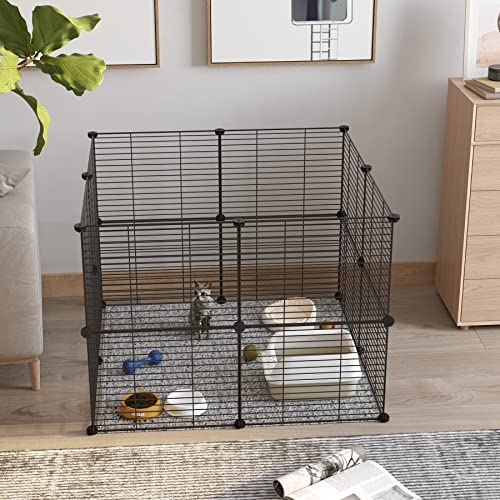 C&AHOME Pet Playpen, Small Animals Supplies, 16 Panels Exercise Playpens Cage, C Grids Portable Yard Fence Indoor, Ideal for Guinea Pigs, Pet Products, DIY Metal Yard Fence, 12" × 15" Black UPPM3416B | Exercise Playpens Cage, C Grids Portable Yard Fence I