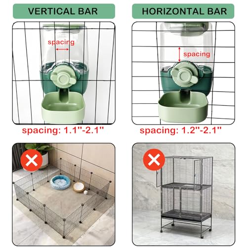 35oz Rabbit Water Bottle, Pet Hanging Automatic Water Dispenser for Small Animal Ferret Guinea Pig Chinchilla Dog Cat (Cage Grid Spacing 1.2''-2.1'') (Green) - color: Green