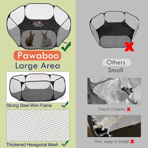 Pawaboo Small Animals Playpen, Black | Waterproof Small Pet Cage Tent, Strong Steel Wire Frame, Portable Outdoor - color: Black