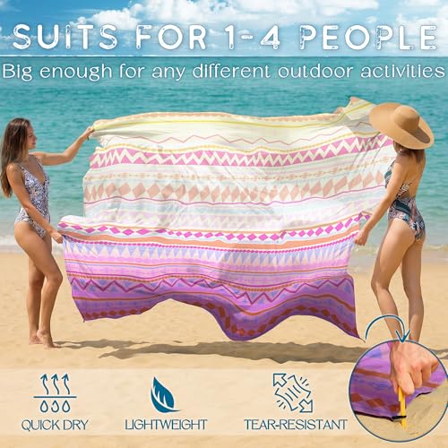 BYDOLL Beach Blanket Waterproof Sandproof,78''X81''/78''X110'' Large Sand Free Oversized Lightweight Sand Resistant Blanket, Picnic Mat for Beach Travel Camping Hiking Essentials - color: Pink Boho, size: 78''X81"