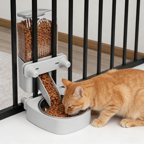54 oz Pet Food Dispenser, Gravity Feeder Bowl for Cage, Auto Feeder for Ferret, Cat, Dog and Other Small & Medium Animals, Compatible with Widemouth Cages(Gray) - color: GRAY