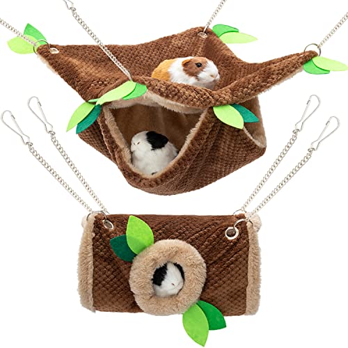 Guinea Pig Hideout, Hammock & Tunnel, Washable Cage Accessories | Warm Soft Fleece Pet House for Guinea Pig, Hamster, Rat, Chinchilla - size: One Size with Chain