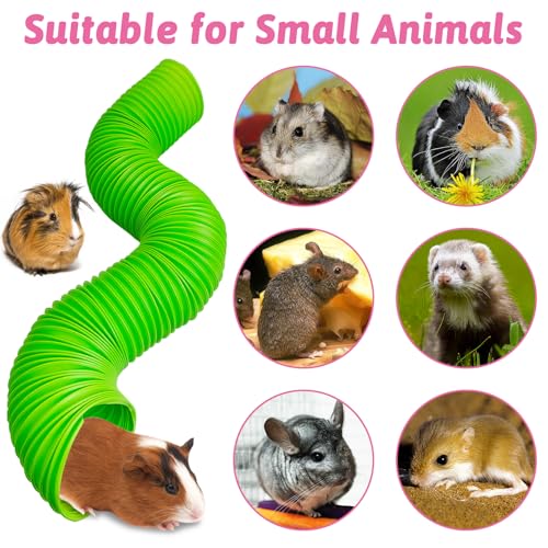 Hamiledyi 2 Pack Hamster Fun Tunnels, Guinea Pigs Plastic Tube, Hamsters Foldable Exercising Training Hideout Tunnel & 2 Pack Grass Balls, Small Animals Toys for Chinchillas Gerbils Ferrets(Green) - color: Green