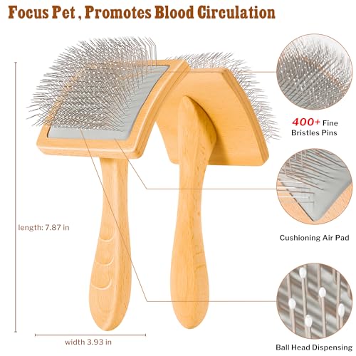 Slicker Brush for Long-Haired Dogs & Cats, Professional Dog Grooming Brush for (Goldendoodles, Poodles, Labradoodles), Large Pets Pin Tips Brushes with Natural Beech Wood Ergonomic Handle