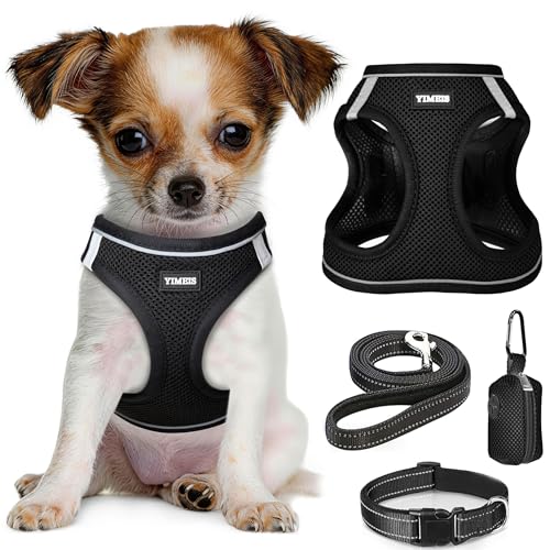 No Pull Dog Puppy Harness and Leash Set Reflective Mesh Vest Medium - color: Black-Update, size: Medium (Pack of 1)