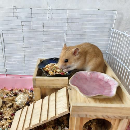 Kathson Ceramic Hamster Food Bowl, Guinea Pig Food Bowls,Rats Anti-Turning Feeding Dish,Small Animals Water Drinking Bowls for Squirrel, Chinchilla, Hedgehog, Gerbil, Dwarf Syrian (4 pcs Lotus Leaf) - size: 4Pcs Lotus Leaf